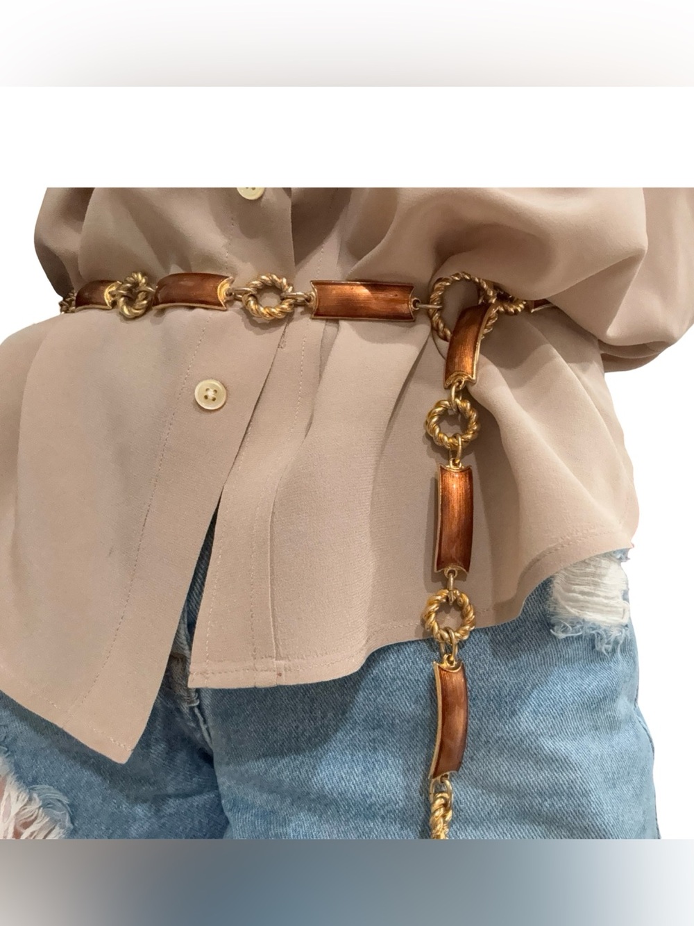 Gold Chain Belt with Brown Enamel Links